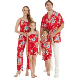 imageMatchable Family Hawaiian Luau Men Women Girl Boy Clothes in Hibiscus RedGirl Tank Round Neck