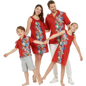 imageMatchable Family Hawaiian Luau Men Women Girl Boy Clothes in Orchid Paradise RedGirl Shift