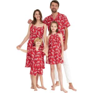 imageMatchable Family Hawaiian Luau Men Women Girl Boy Clothes in Tropical Jungle RedGirl Round Neck Shift