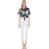 imageMatchable Family Hawaiian Luau Men Women Girl Boy Clothes in Pineapple Garden NavyWomen Tie Front Shirt