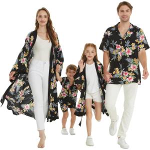 imageMatchable Family Hawaiian Luau Men Women Girl Boy Clothes in Hibiscus BlackGirl Tank Round Neck