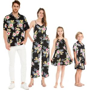 imageMatchable Family Hawaiian Luau Men Women Girl Boy Clothes in Hibiscus BlackWomen V Neck Jumpsuit