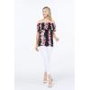 imageMatchable Family Hawaiian Luau Men Women Girl Boy Clothes in Pink Hibiscus Vine BlackWomen Offshoulder Ruffle Top