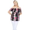 imageMatchable Family Hawaiian Luau Men Women Girl Boy Clothes in Pink Hibiscus Vine BlackWomen Offshoulder Ruffle Top