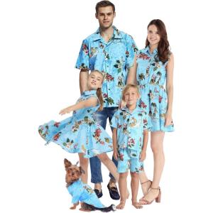 imageMatchable Family Hawaiian Luau Men Women Girl Boy Clothes in Christmas Santa in Hawaii TurquoiseWomen Fit and Flare