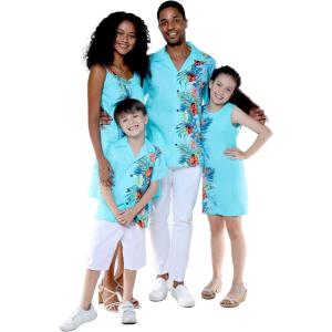 imageMatchable Family Hawaiian Luau Men Women Girl Boy Clothes in Orchid Paradise TurquoiseMen Short Sleeve
