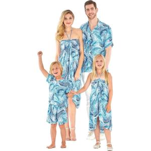 imageMatchable Family Hawaiian Luau Men Women Girl Boy Clothes in Simply Blue LeavesWomen Sweet Heart Maxi