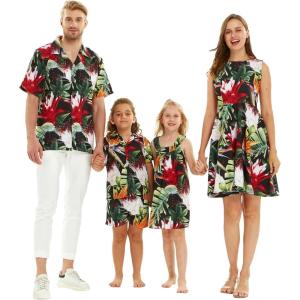imageMatchable Family Hawaiian Luau Men Women Girl Boy Clothes in Tropical TwilightGirl Round Neck Ruffle