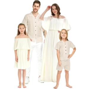 imageMatchable Family Hawaiian Wedding Beach Solid Color Men Women Girl Boy Clothes in Ivory CreamGirl Offshoulder Ruffle