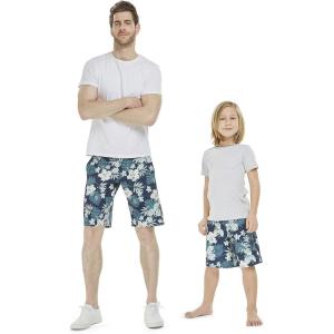 imageFather Son Matching Hawaiian Beach Board Shorts Swimwear Spandex in Flamingo PartyFaded Floral