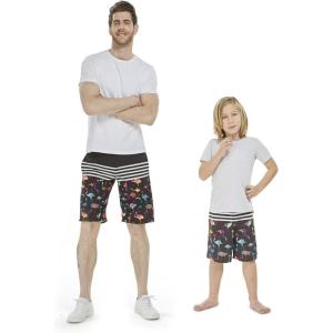 imageFather Son Matching Hawaiian Beach Board Shorts Swimwear Spandex in Flamingo PartyFlamingo Party in Black