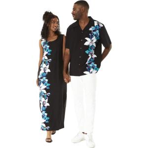 imageMatchable Couple Hawaiian Luau Men Shirt or Women Maxi Tank Dress in Watercolor Orchid Black TurquoiseMen Red