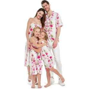 imageMatchable Family Hawaiian Luau Men Women Girl Boy Clothes in Pink Hibiscus Vine WhiteWomen Elasitc Waist Shorts With Pockets