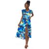 imageWomens Hawaiian Luau Wrap Ruffle Dress in Hibiscus VineSunset Blue
