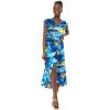 imageWomens Hawaiian Luau Wrap Ruffle Dress in Hibiscus VineSunset Blue