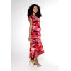 imageWomens Hawaiian Luau Wrap Ruffle Dress in Hibiscus VineSunset Red