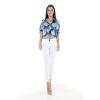 imageWomens Hawaiian Tie Front Crop Top Aloha Shirt in RafelsiaPacific Palm Navy