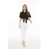 imageWomens Hawaiian Tie Front Crop Top Aloha Shirt in SolidSolid Black