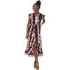 imageWomens Hawaiian Luau Wrap Ruffle Dress in Hibiscus VinePink Black Hibiscus