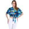 imageWomens Hawaiian Tie Front Crop Top Aloha Shirt in SunsetSunset Blue