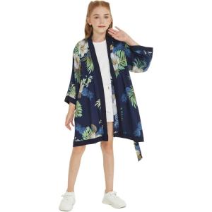 imageGirl Hawaiian Beach Luau Wrap Kimono Dress in Pineapple Garden NavyNavy
