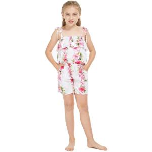 imageGirl Hawaiian Ruffle Top Jumpsuit Romper in Pink White Hibiscus VinePink White Hibiscus Vine