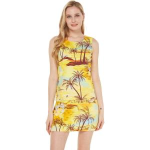 imageHawaii Hangover Womens Tank Fitted Dress in Sunset and Dolphin YellowVintage Classic Hibiscus  Green