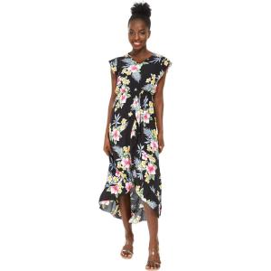 imageWomens Hawaiian Luau Wrap Ruffle Dress in Hibiscus VineHibiscus Black