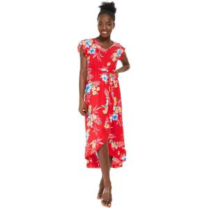 imageWomens Hawaiian Luau Wrap Ruffle Dress in Hibiscus VineHibiscus Red
