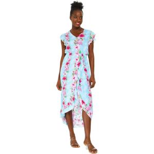 imageWomens Hawaiian Luau Wrap Ruffle Dress in Hibiscus VinePink Turquoise Hibiscus