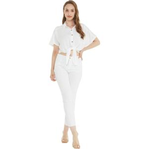 imageWomens Hawaiian Tie Front Crop Top Aloha Shirt in SolidSolid White