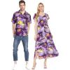 imageCouple Matching Hawaiian Luau Aloha Shirt Maxi Rahee Dress in Wispy Cereus Light BlueSunset Purple