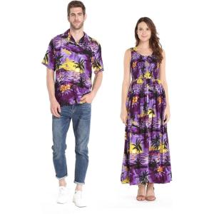 imageCouple Matching Hawaiian Luau Aloha Shirt Maxi Tank Dress in SunBlueSunset Purple