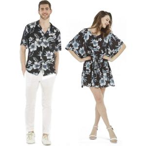 imageCouple Matching Hawaiian Luau Aloha Shirt Poncho Dress in Rafelsia Patterns 2 ColorsMidnight Bloom