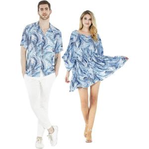 imageCouple Matching Hawaiian Luau Aloha Shirt Poncho Dress in Rafelsia Patterns 2 ColorsSimply Blue Leaves