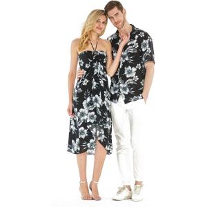 imageCouple Matching Hawaiian Luau Party Outfit Set Shirt Dress in Black RafelsiaMidnight Bloom