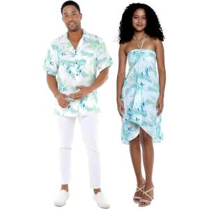 imageMatchable Couple Hawaiian Luau Shirt or Butterfly Dress in Orchid Breeze WhiteWomen Orchid Breeze White Navy