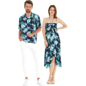 imageMatchable Couple Hawaiian Luau Shirt or Butterfly Dress in Orchid BreezeMen Orchid Breeze Navy