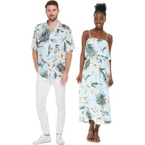 imageMatchable Couple Hawaiian Luau Shirt or Maxi Ruffle Dress in Wispy Cereus Light BlueMen Wispy Cereus Light Blue