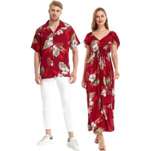 imageMatchable Couple Hawaiian Luau Shirt or Rahee Maxi Dress in Pineapple Garden BlackMen Pineapple Garden Burgundy