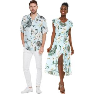 imageMatchable Couple Hawaiian Luau Shirt or Wrap Ruffle Dress in Wispy Cereus Light BlueMen Wispy Cereus Light Blue