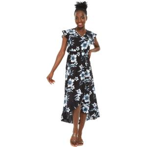 imageWomens Hawaiian Luau Wrap Ruffle Dress in BloomMidnight Bloom