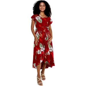 imageWomens Hawaiian Luau Wrap Ruffle Dress in Pineapple GardenPineapple Garden Burgundy