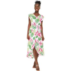 imageWomens Hawaiian Luau Wrap Ruffle Dress in Wispy CereusLotus and Orchid
