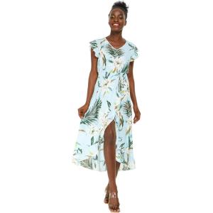 imageWomens Hawaiian Luau Wrap Ruffle Dress in Wispy CereusWispy Cereus Light Blue