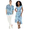 imageMatchable Couple Hawaiian Luau Shirt or Wrap Ruffle Dress in Simply Blue LeafWomen Simply Blue Leaf