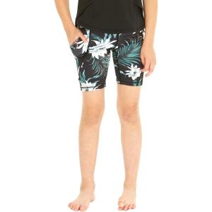 imageGirls Hawaiian Athletic Sportswear Bike Shorts in Floral PatternsWispy Cereus Black
