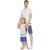 imageFather Son Matching Hawaiian Beach Board Shorts Swimwear Spandex in Classis Hibiscus PrintHonu Turtles in Navy