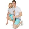 imageFather Son Matching Hawaiian Beach Board Shorts Swimwear Spandex in Classis Hibiscus PrintHonu Turtles in Turquoise