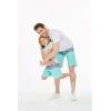 imageFather Son Matching Hawaiian Beach Board Shorts Swimwear Spandex in Classis Hibiscus PrintHonu Turtles in Turquoise